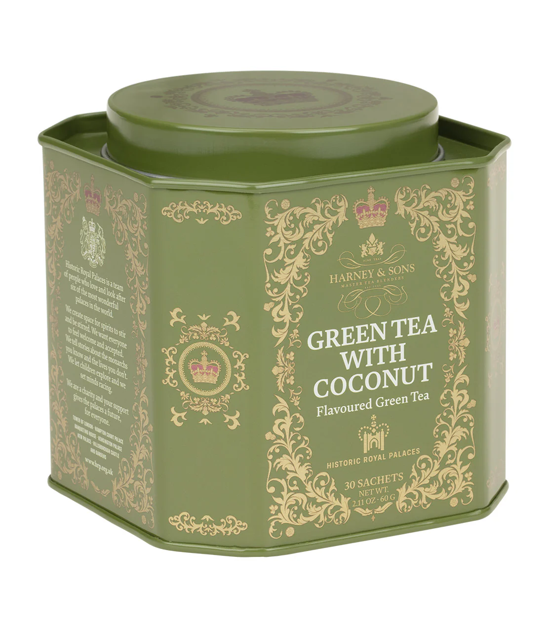 Green Tea with Coconut, Ginger and Vanilla, HRP Tin of 30 Sachets - Image 2